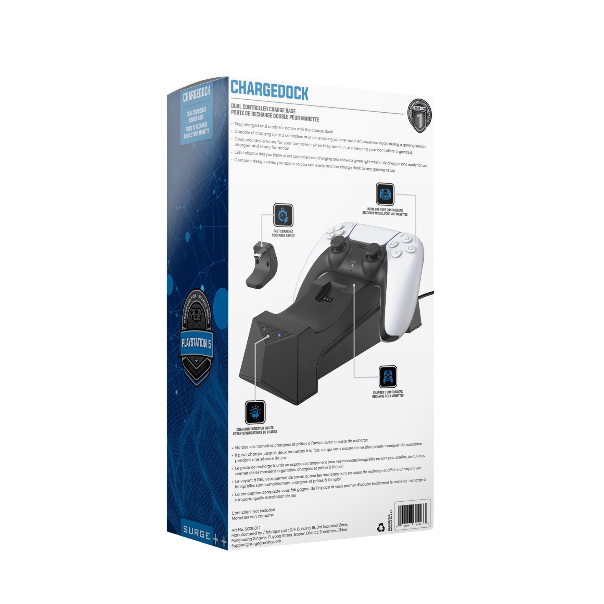 Chargeur Manette PS5, Dock Station Support Double USB de Charge